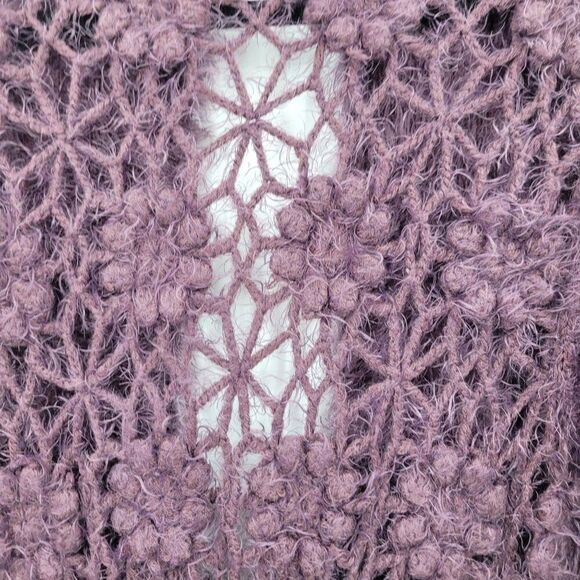 Eyelash Purple Crochet Tunic Cardigan Coatigan M Chic A-line Open Floral Back - Picture 2 of 11